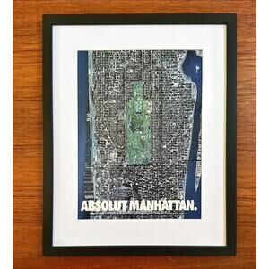Framed 1989 Absolut Manhattan Magazine Ad Liquor Vodka Print NYC Central Park